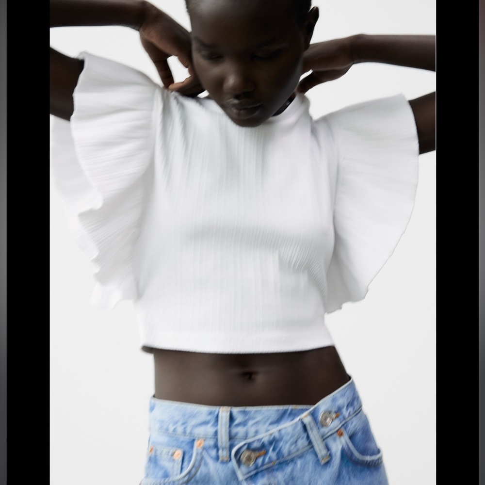 Zara ruffle sleeve open back cropped top